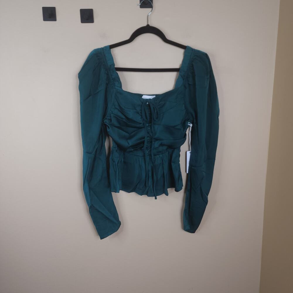 Six Fifty The Ruby Satin Blouse in Emerald Green Size S